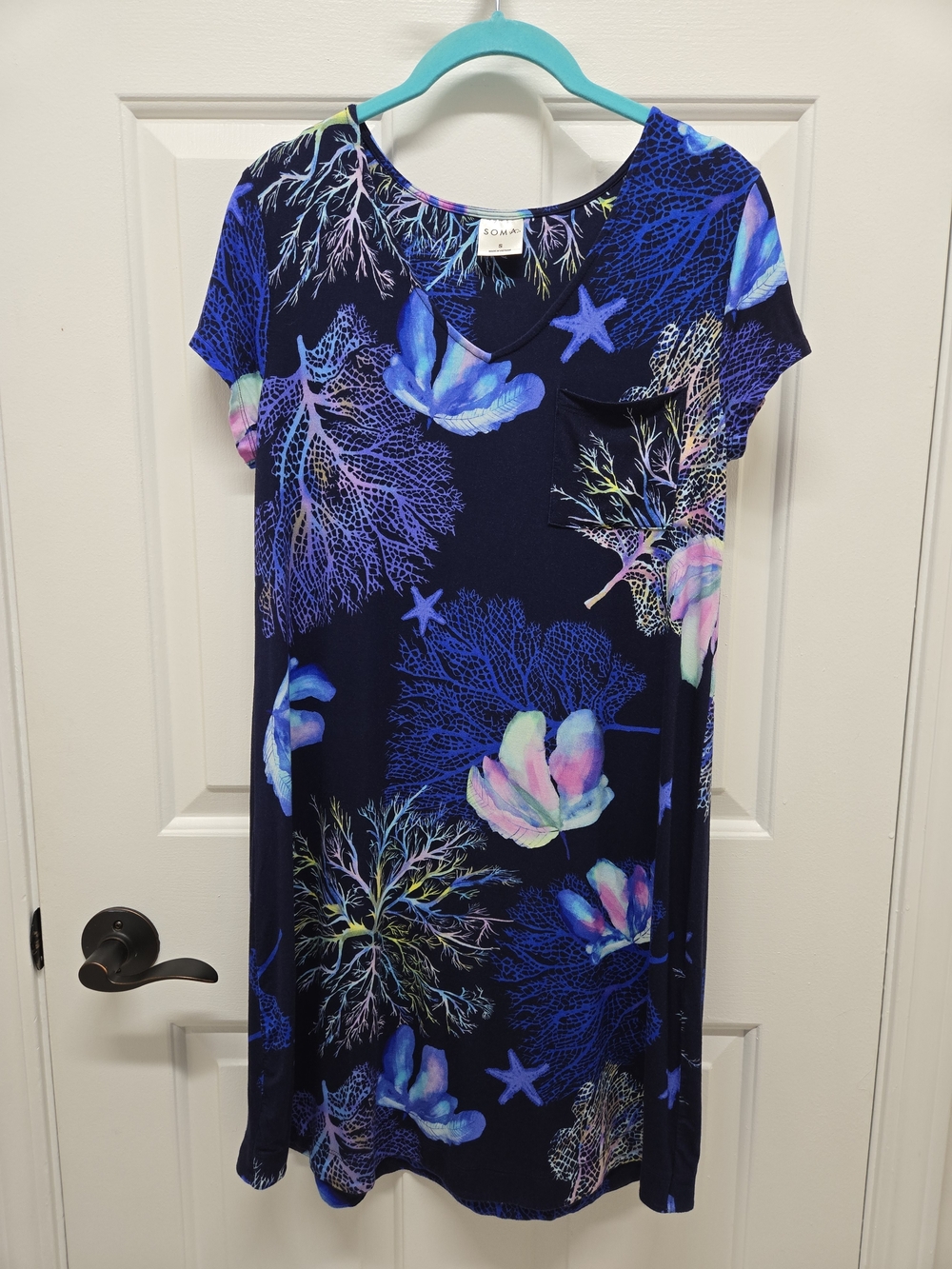 Soma navy Cool Nights short sleeve sleep dress Small ocean underwater sea